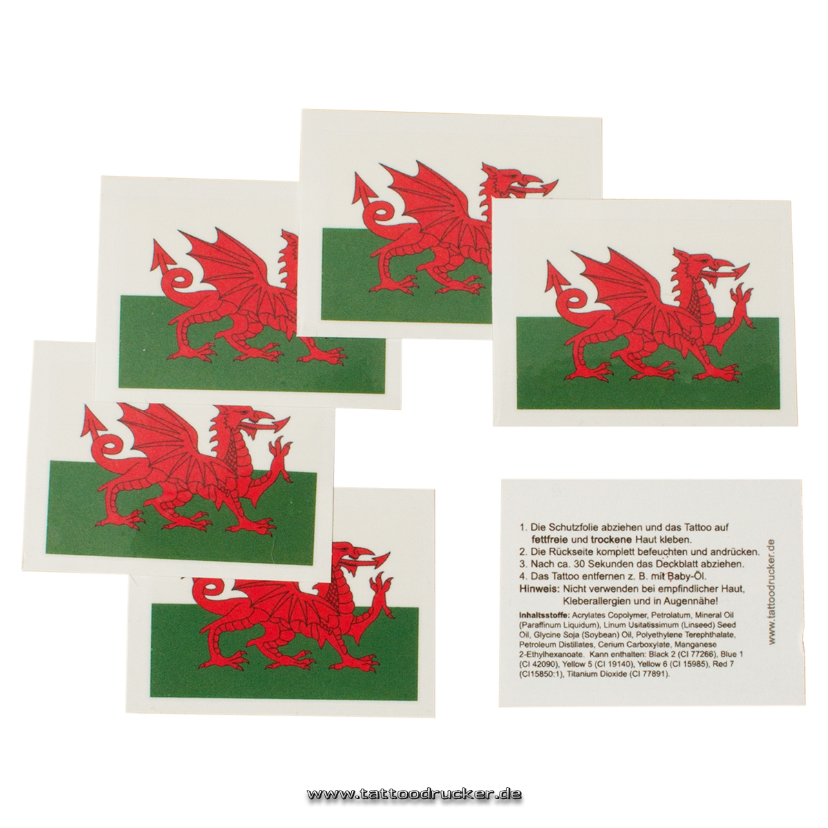 Wales Fan Tattoo 5er Pack
